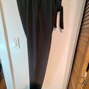 Boohoo Pant in Plus Size Tie Waist, Pleat Front. Black. Trouser Style Sz 18